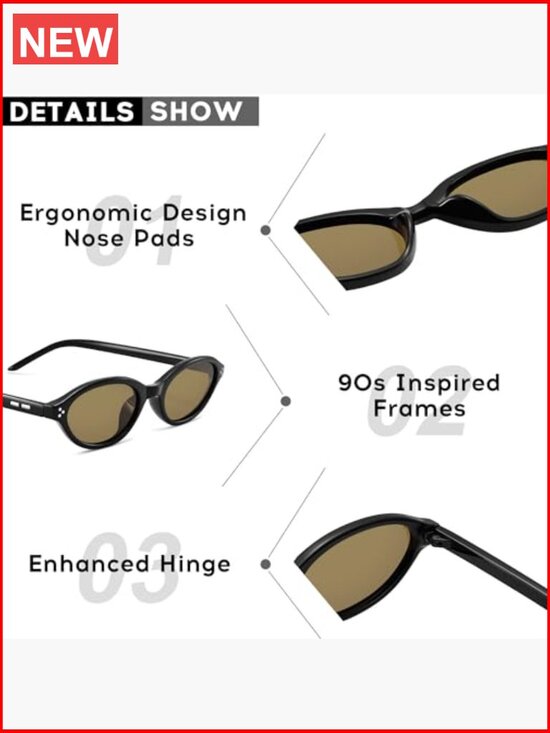 Polarized Retro Oval Cat Eye Sunglasses, UV400 Protection, Narrow Frame